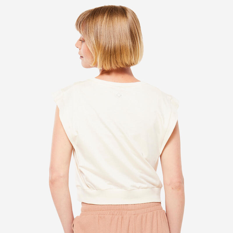 T-Shirt Crop Yoga Damen Loose - beige