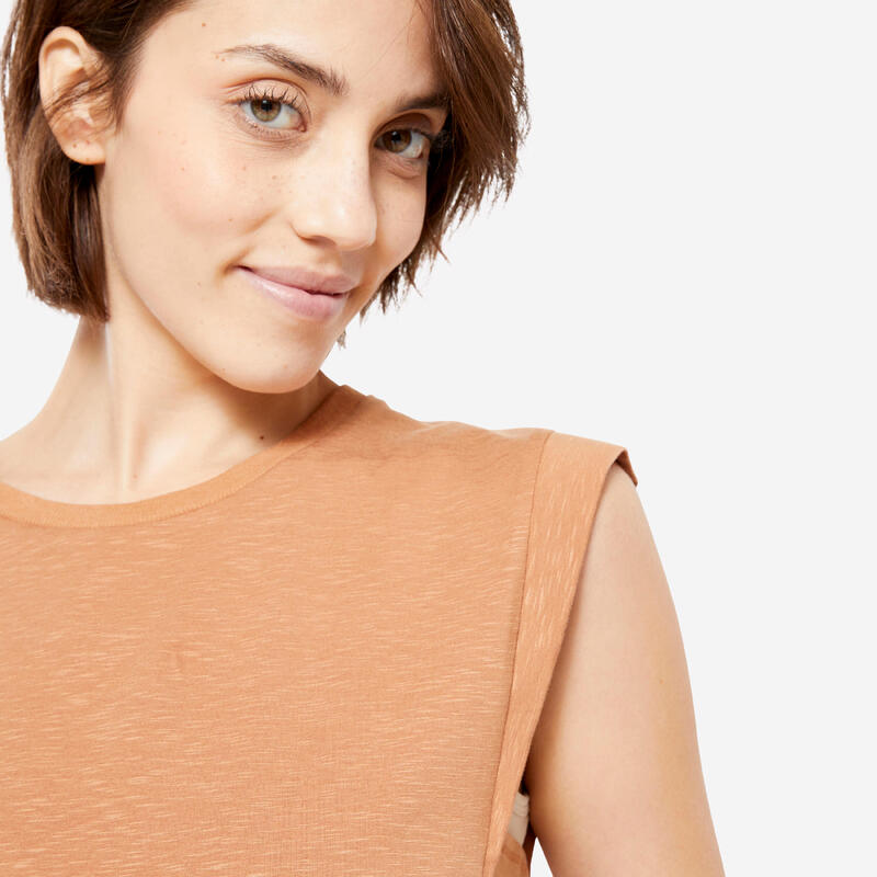 Tricou croială largă YOGA ușoară Crop top Bej Damă 