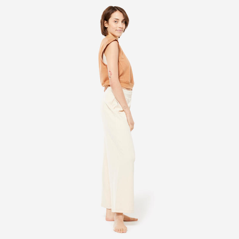 Tricou croială largă YOGA ușoară Crop top Bej Damă 