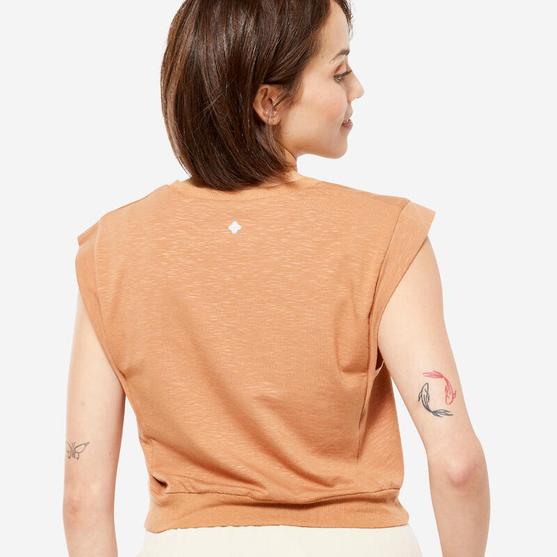 Tricou croială largă YOGA ușoară Crop top Bej Damă 