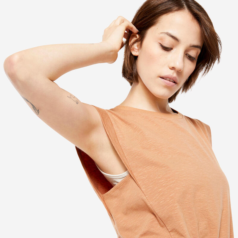 Tricou croială largă YOGA ușoară Crop top Bej Damă 
