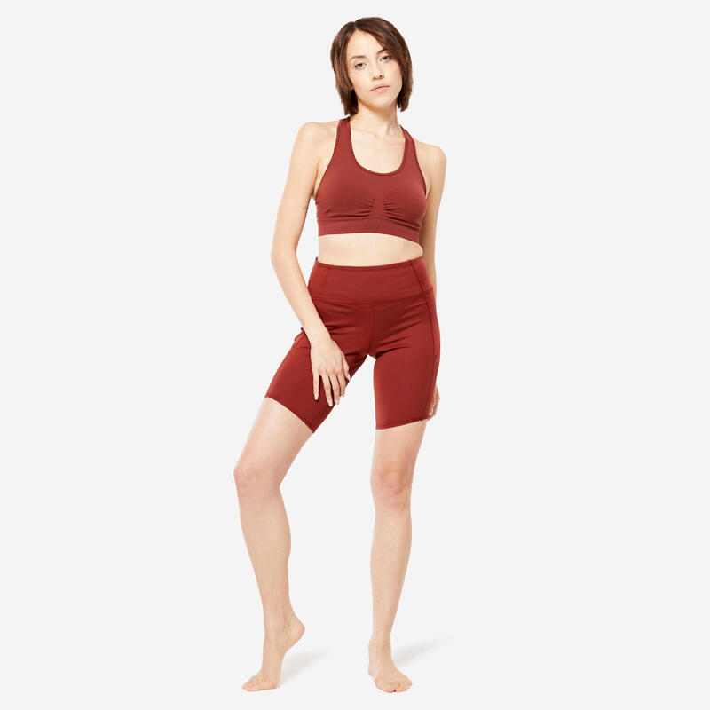 Pantalon scurt Yoga dinamică Vișiniu închis Damă 