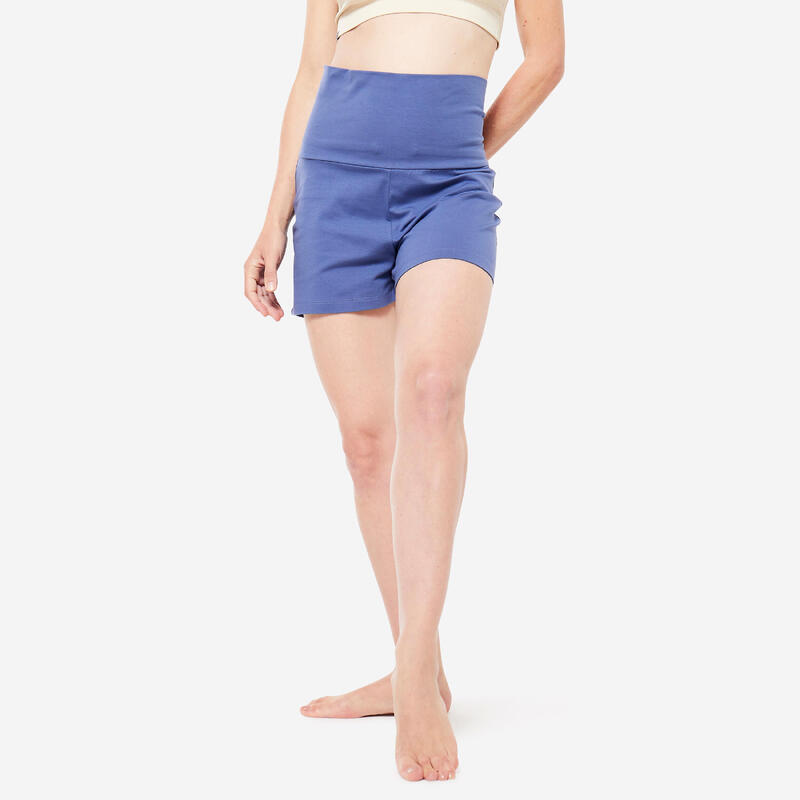 Pantalón Corto Yoga Suave Mujer Azul Algodón