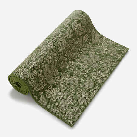 8 mm Grippy and Comfortable Gentle Yoga Mat - Green/Beige Print