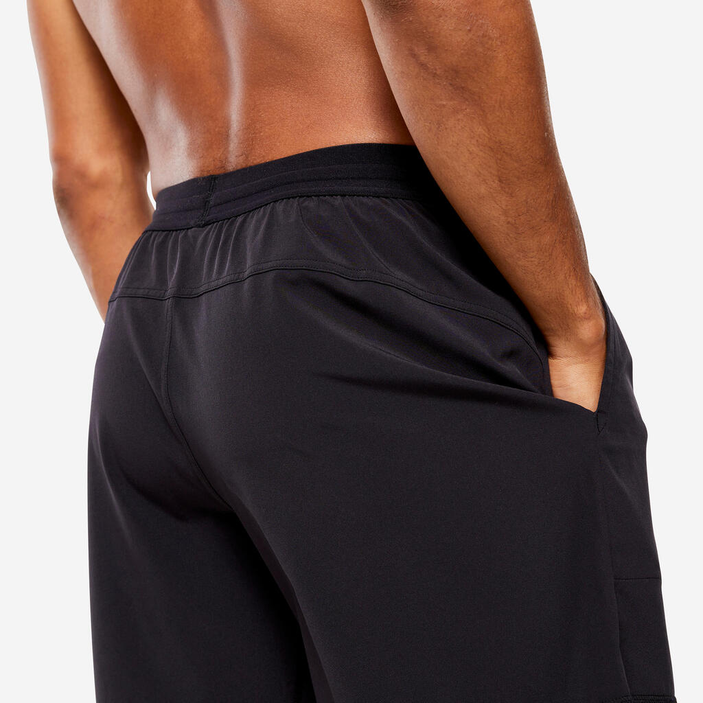 Pánske šortky na hot jogu mimoriadne ľahké so všitými slipmi čierne