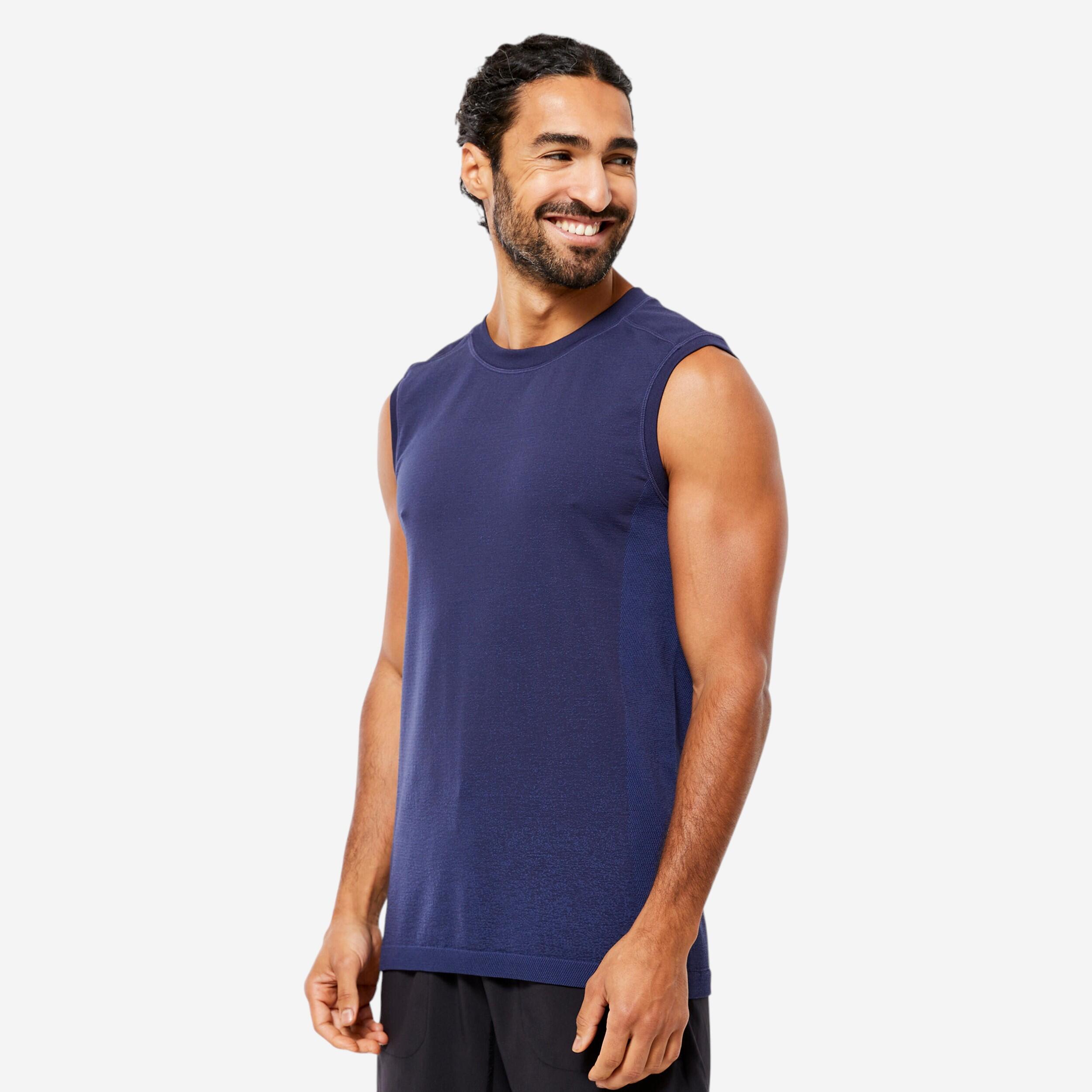 MEN'S SEAMLESS YOGA TANK TOP NAVY BLUE