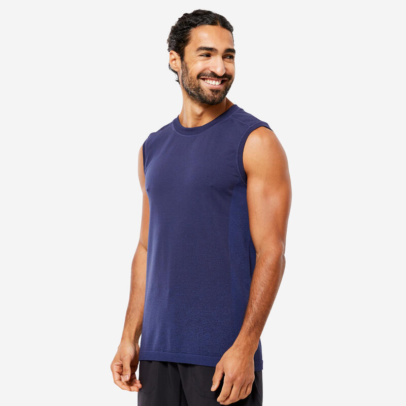 Camiseta Sin Mangas pilates y yoga Hombre Azul Marino Sin Costuras