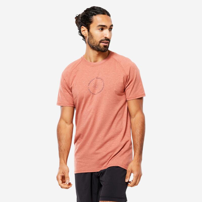 Camiseta Yoga Hombre Marrón Sepia Manga Corta Suave