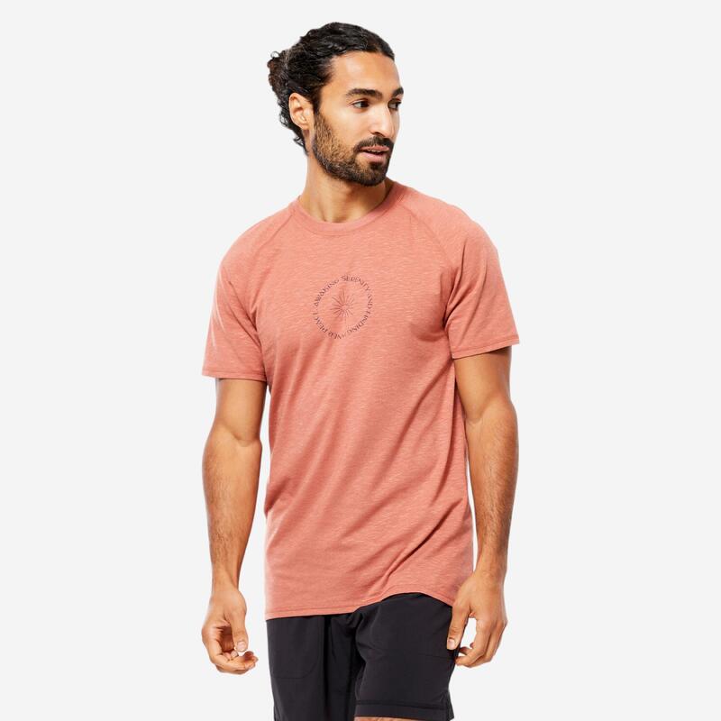 T-shirt de yoga manches courtes doux homme, marron sépia