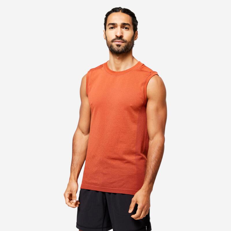 Camiseta Sin Mangas pilates y yoga Hombre Gris Oscuro Sin Costuras