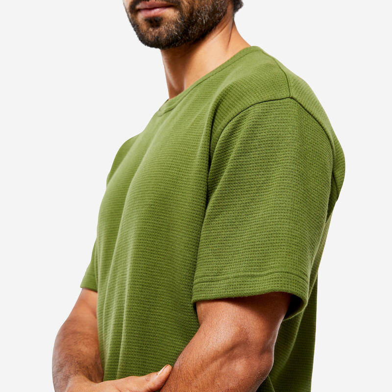 T SHIRT MC HOMME YOGA GAUFFRE EN COTON ISSU DE L'AGRICULTURE BIOLOGIQUE VERT