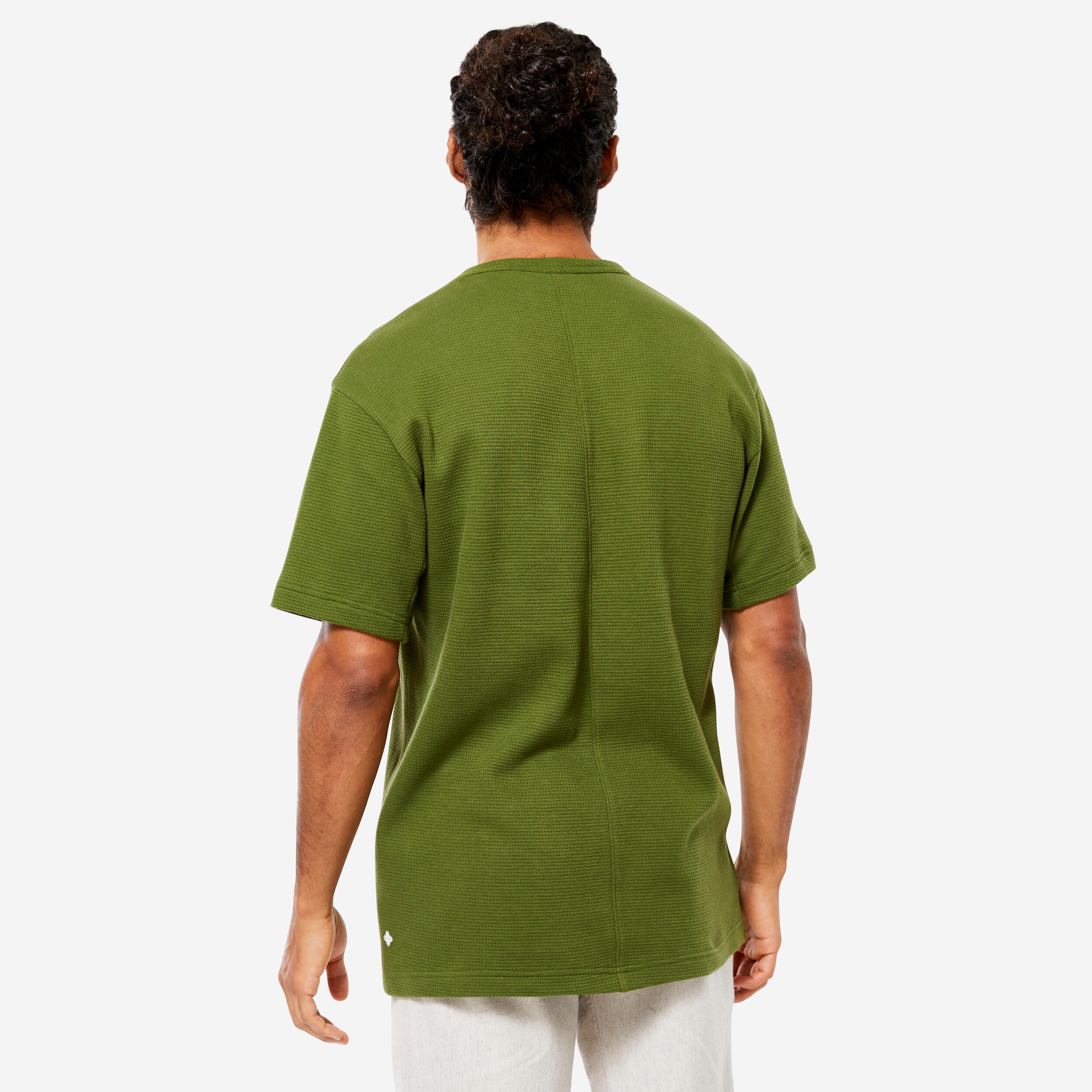 Men's Yoga Organic Cotton Short-Sleeved Waffle T-Shirt - Green 5/6