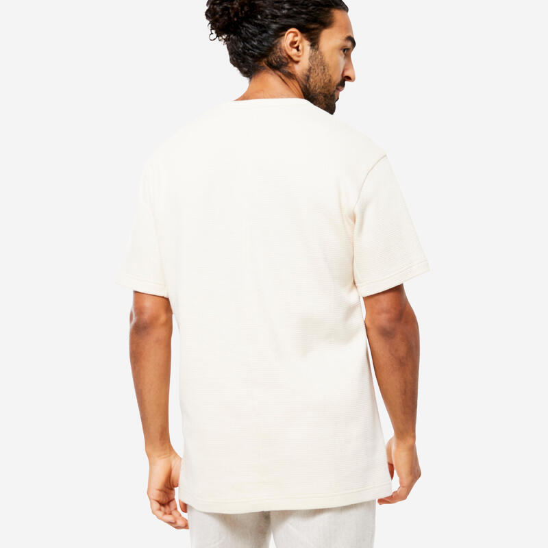 Camiseta Yoga Hombre Beis Waffle Manga Corta Algodón Agricultura Ecológica