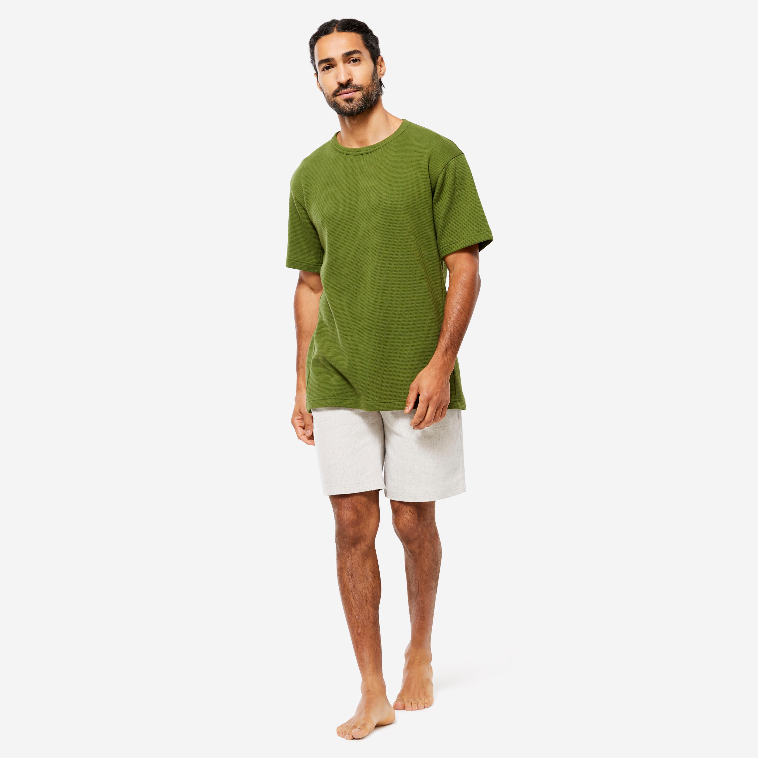 Men's Yoga Organic Cotton Short-Sleeved Waffle T-Shirt - Green 2/6