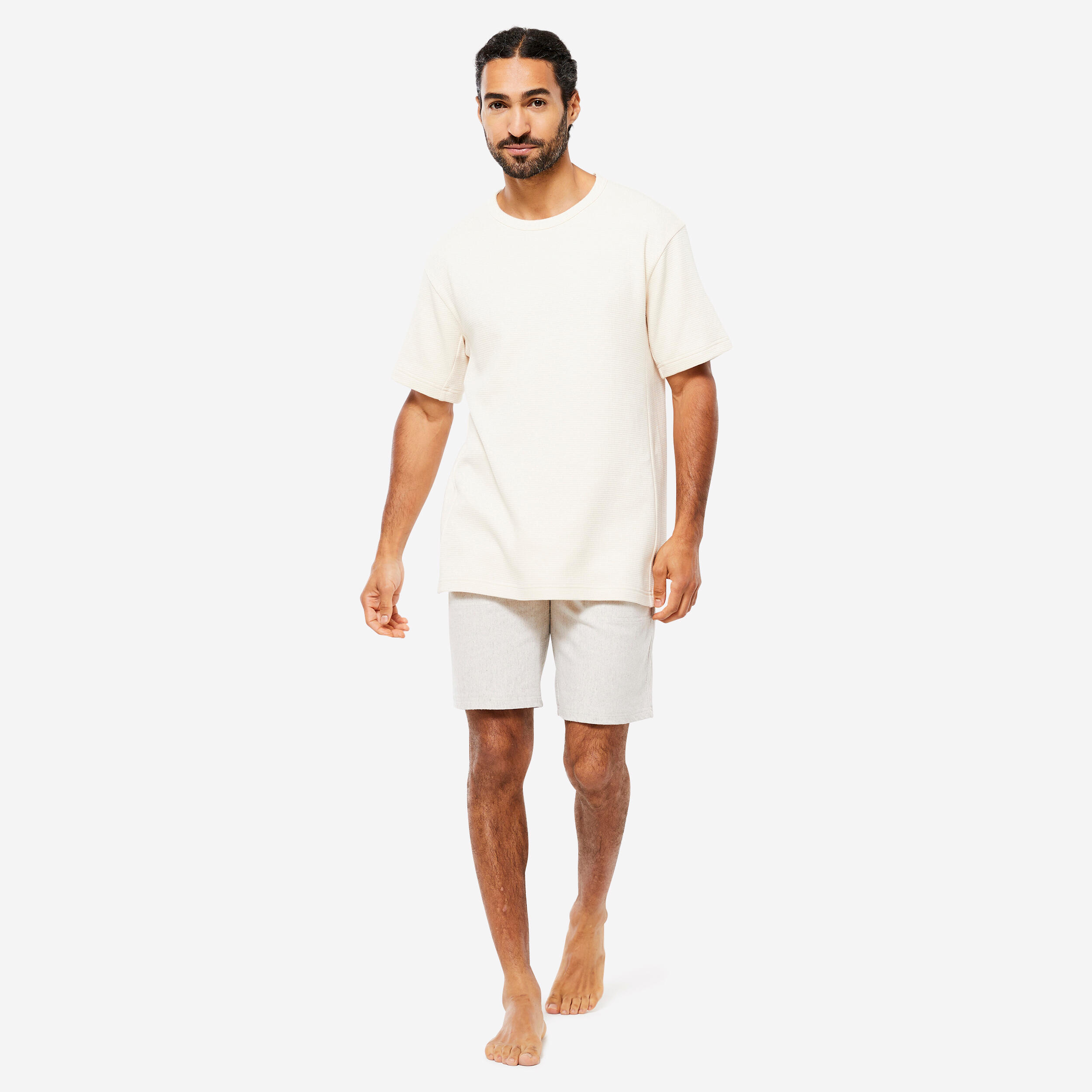 Men's Yoga Organic Cotton Short-Sleeved Waffle T-Shirt - Beige 2/6