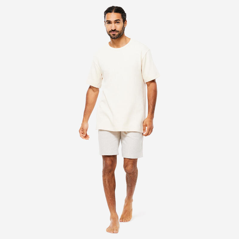 Yoga T-shirt voor heren wafelstof biokatoen beige
