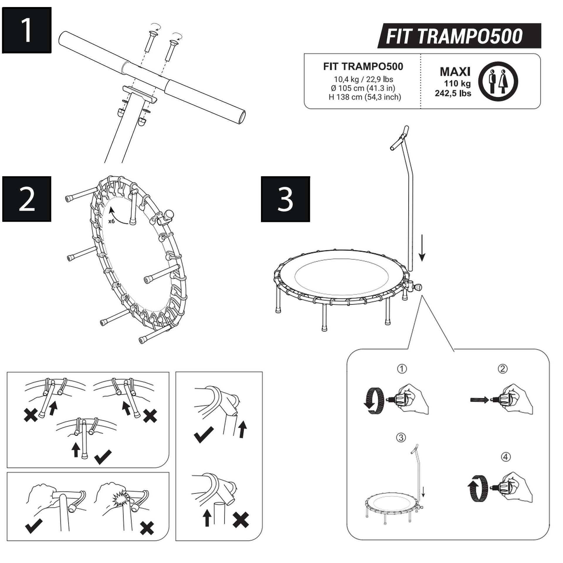 Fit 500-as trambulin Fitnesz Kardioedzés Decathlon Domyos útmutató javítás karbantartás