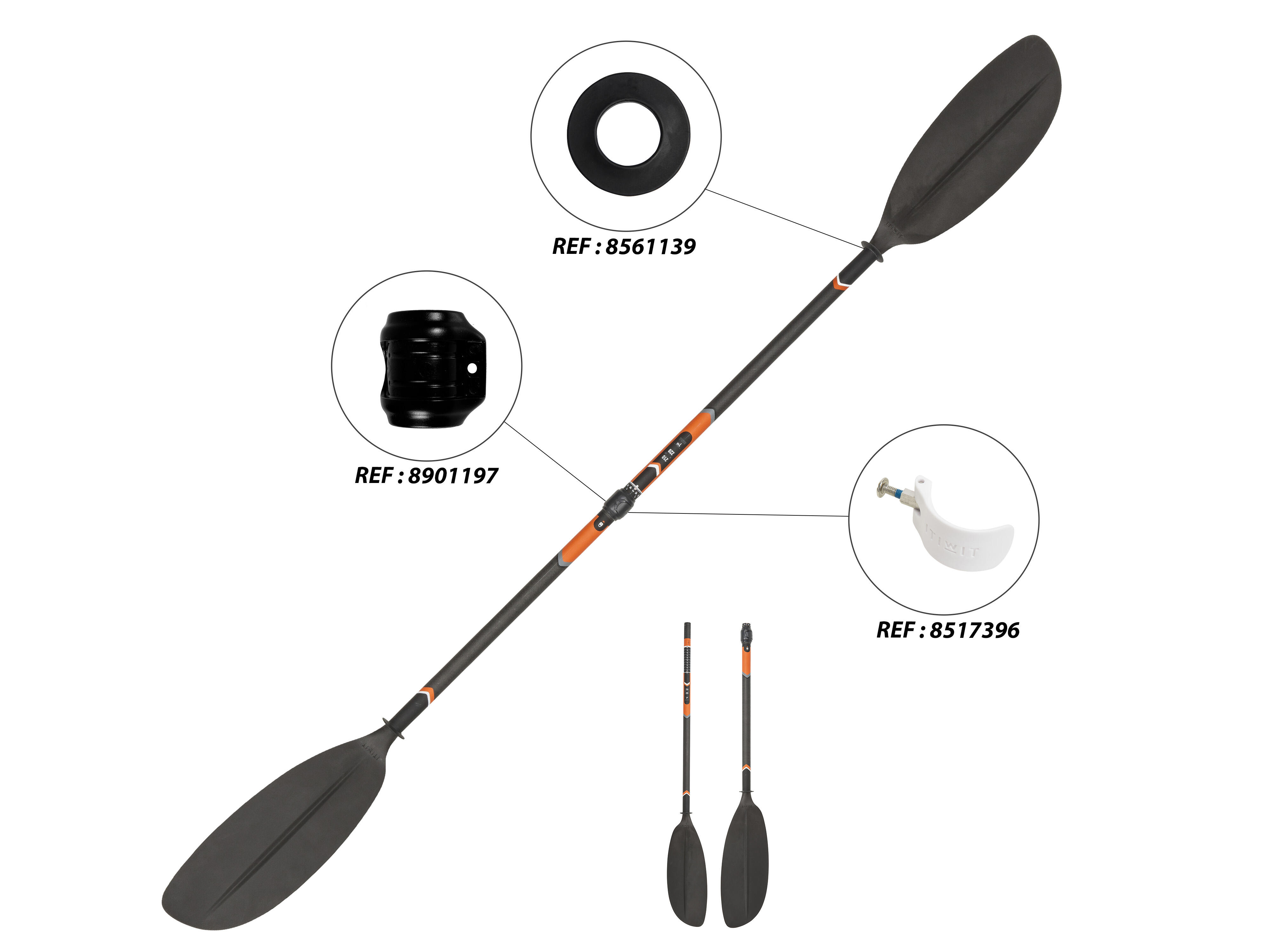 Kayak 2 Piece Carbon Adjustable Paddle X500 210-220cm
