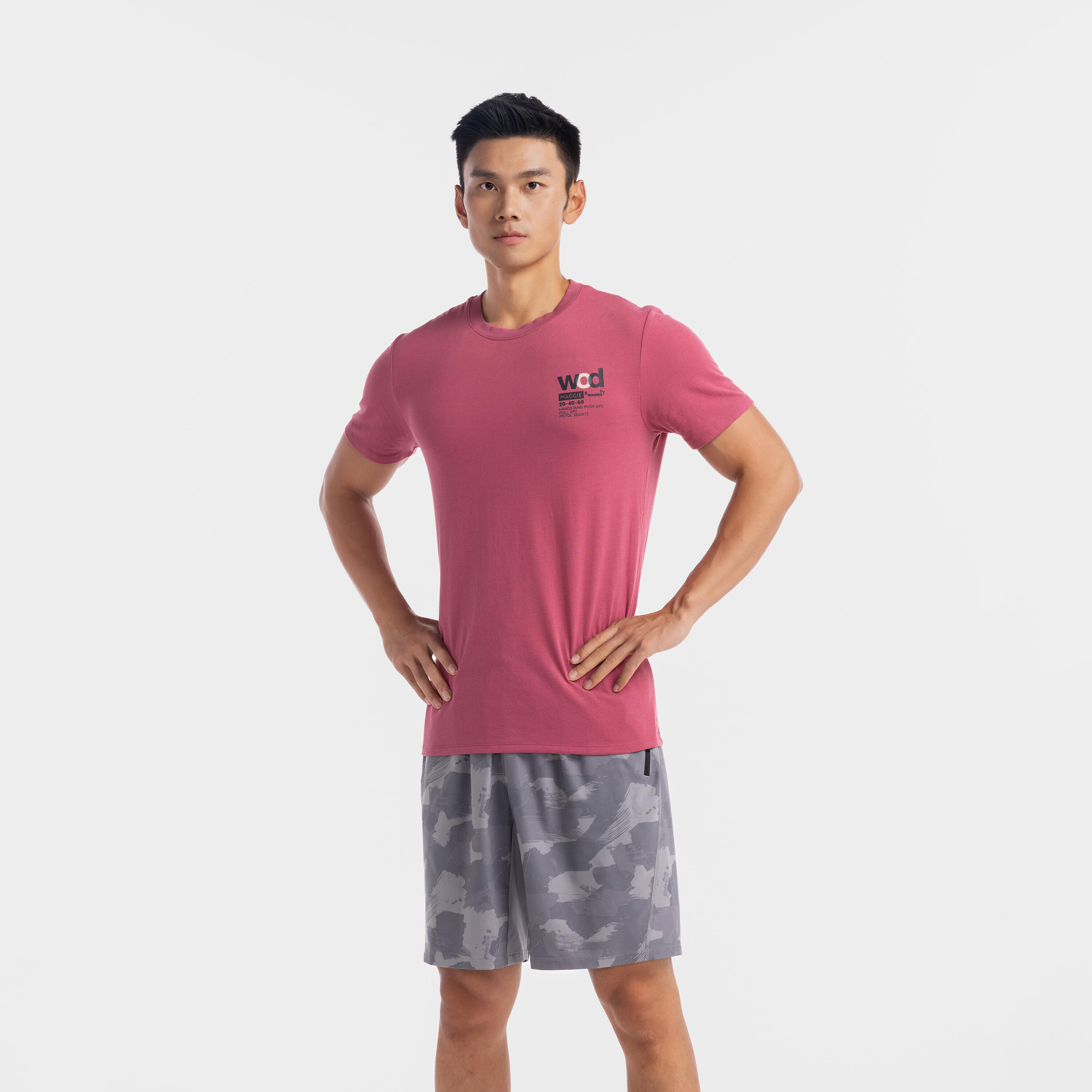 Men's Slim-Fit Crew Neck Breathable T-Shirt - Pink 2/4