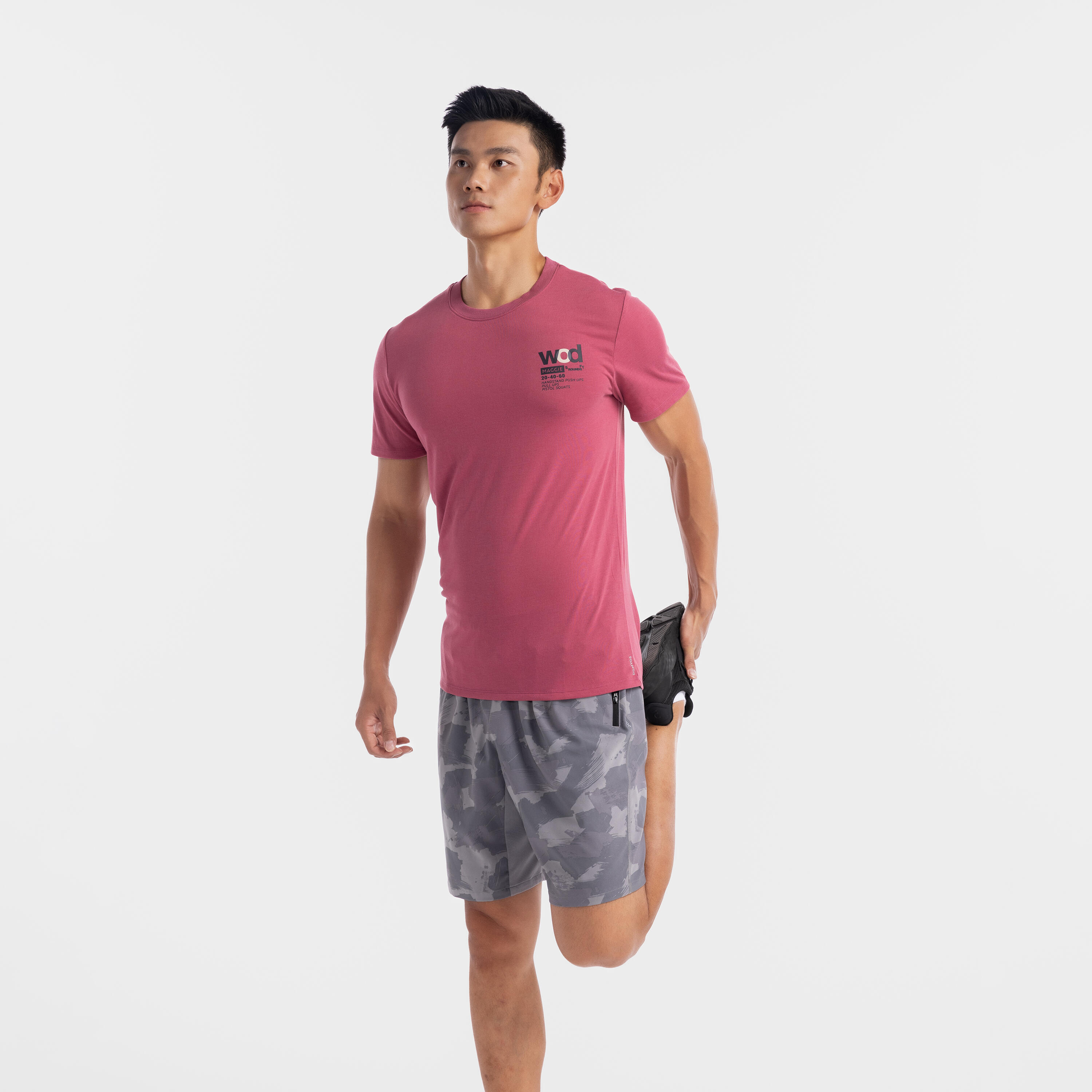 Men's Slim-Fit Crew Neck Breathable T-Shirt - Pink 3/4