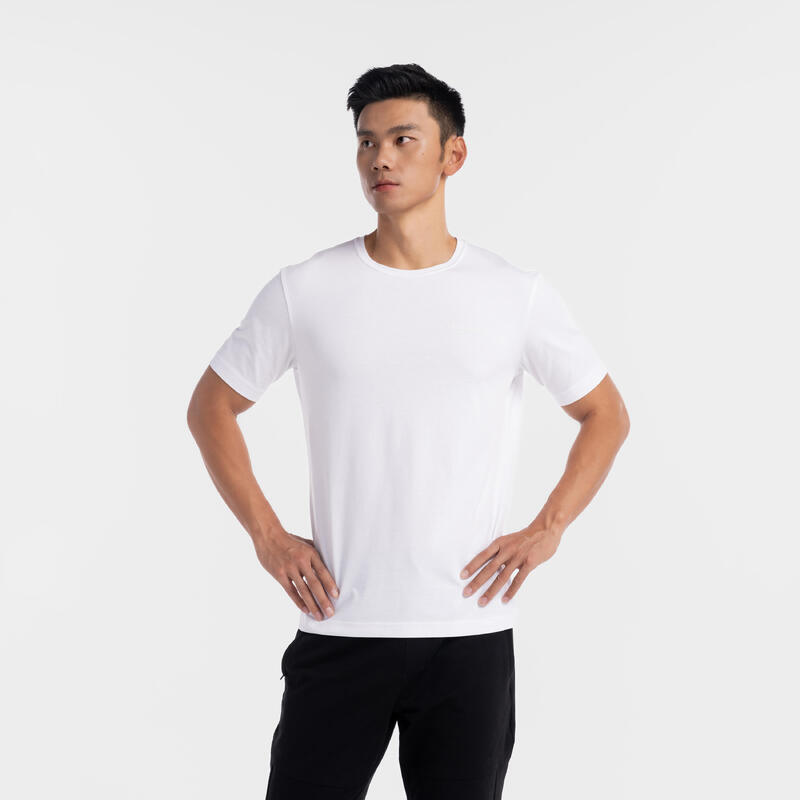 男款直裁圓領棉質健身短袖 T 恤 540－白色