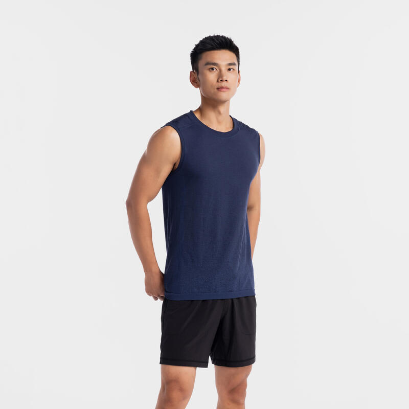 Tank Top Herren Yoga nahtlos - marineblau