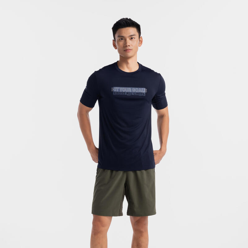 Men's Fitness Breathable Essential Short-Sleeved Crew Neck T-Shirt - Blue Black