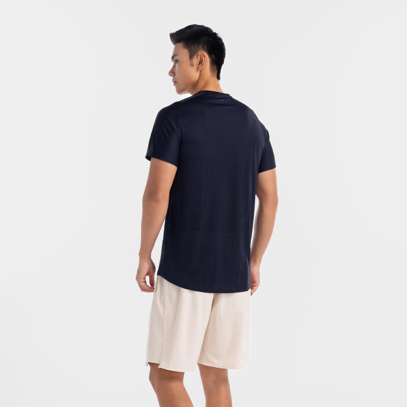 男款標準剪裁透氣圓領健身 T 恤－藍色黑色