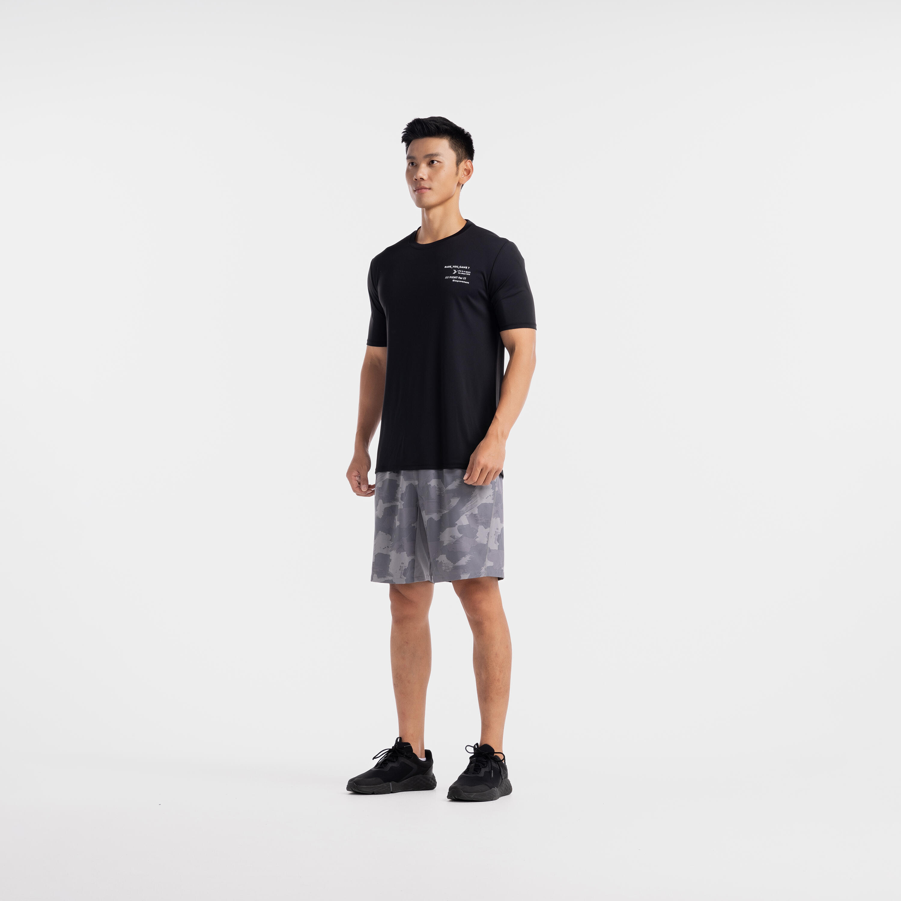 Men's Short-Sleeved Crew Neck Breathable Fitness T-Shirt - Smoky Black 4/5