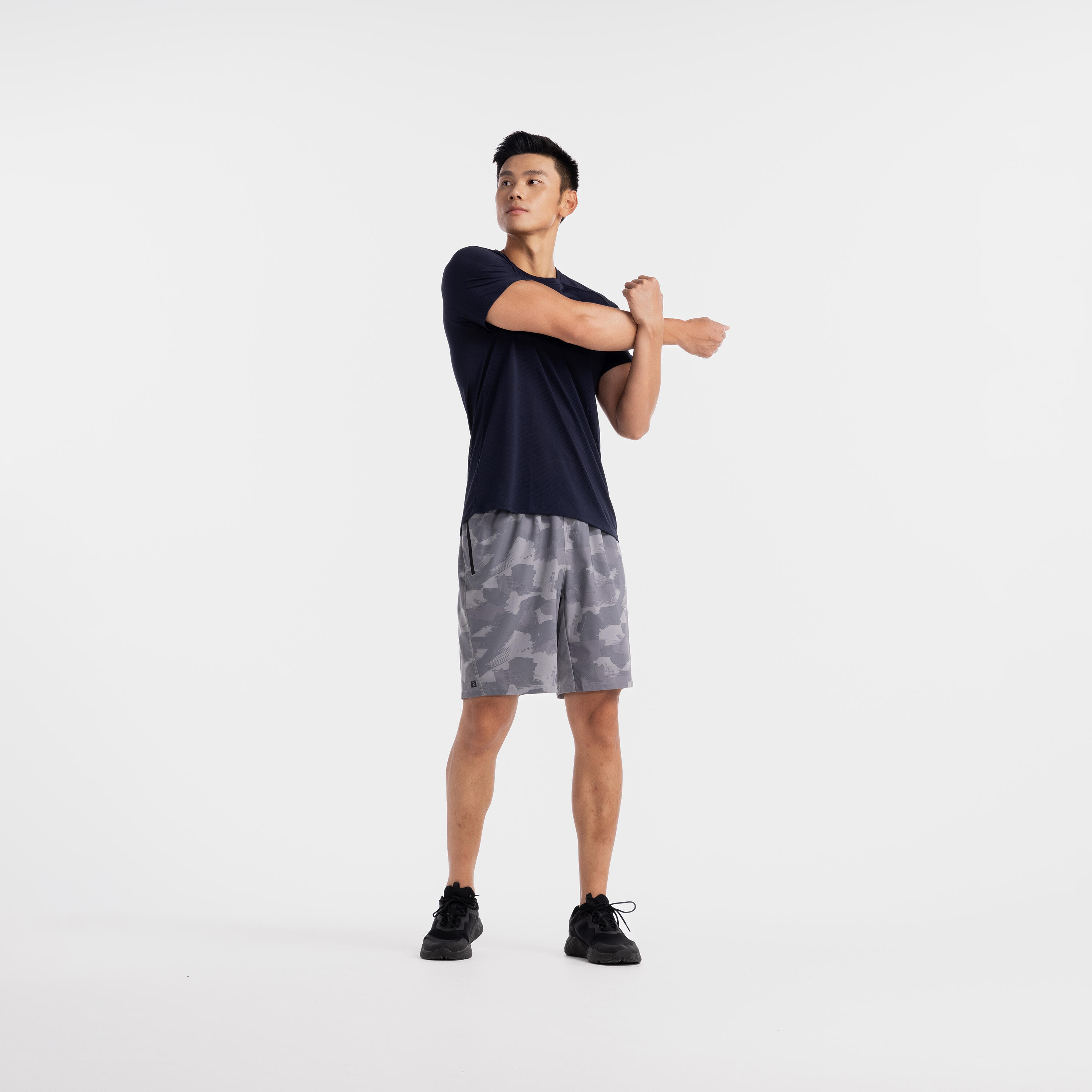 DOMYOS Pantalons Curts Fitness Essential Home Gris Camuf. Transpirables Butxaques Crem.