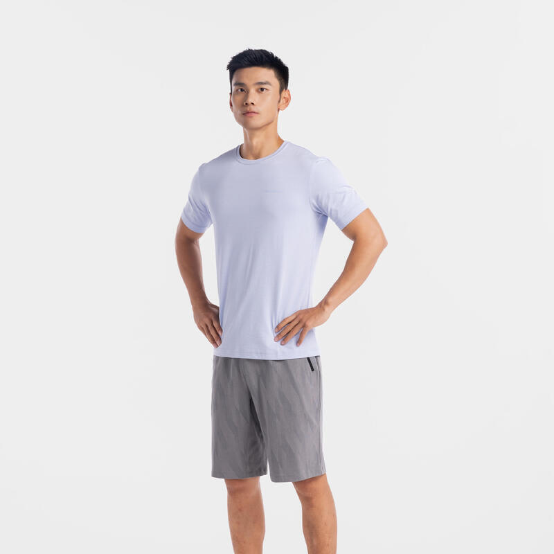 Men's Short-Sleeved Straight Crew Neck Cotton Fitness T-Shirt 540 - Light Blue