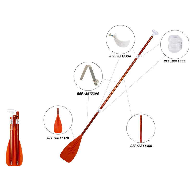 Pagaie de stand up paddle compactă 100 din 5 segmente 160-220 cm.