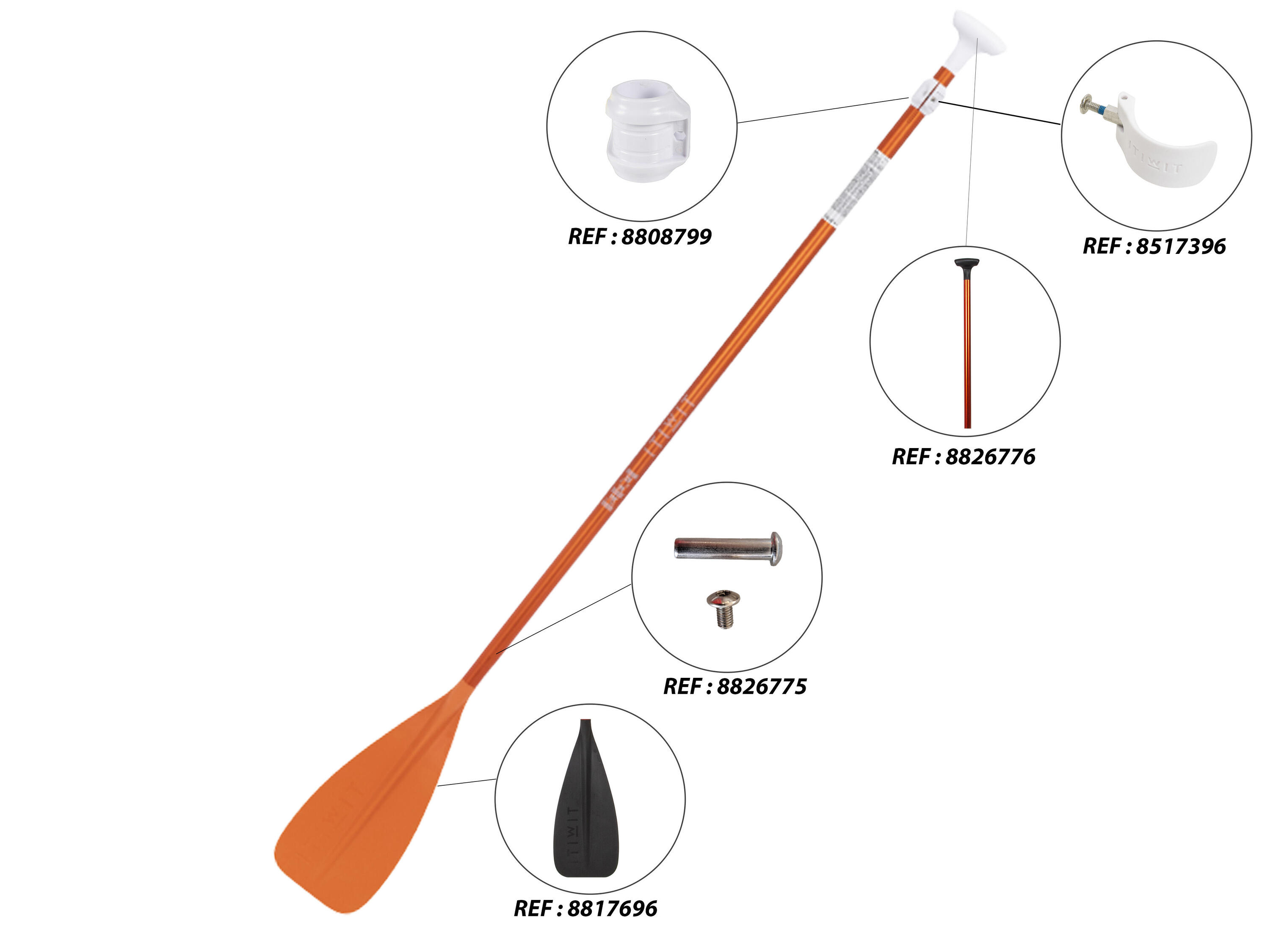 2-PART STAND-UP PADDLEBOARD PADDLE 100 ADJUSTABLE 170-220 CM - ORANGE 5/14