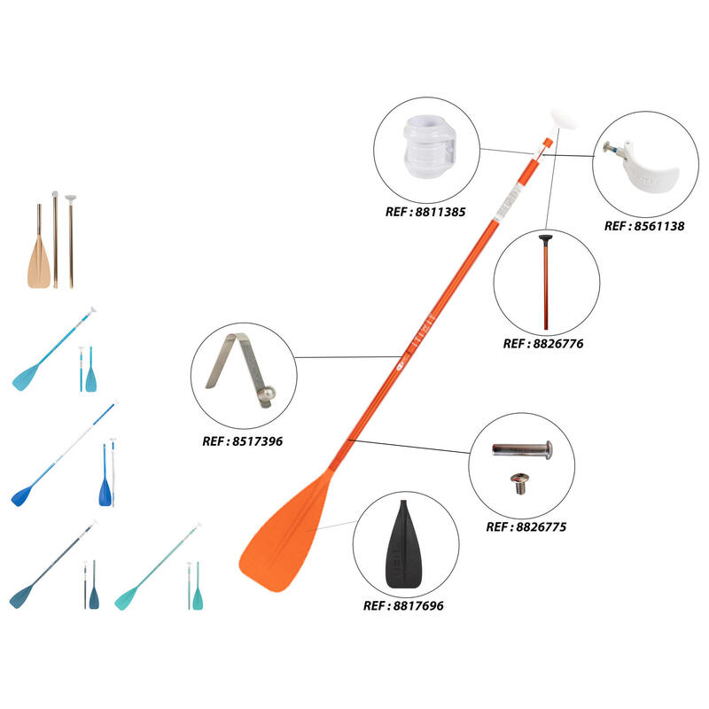 SUP-Paddel zerlegbar 3-teilig verstellbar 140–180 cm - orange