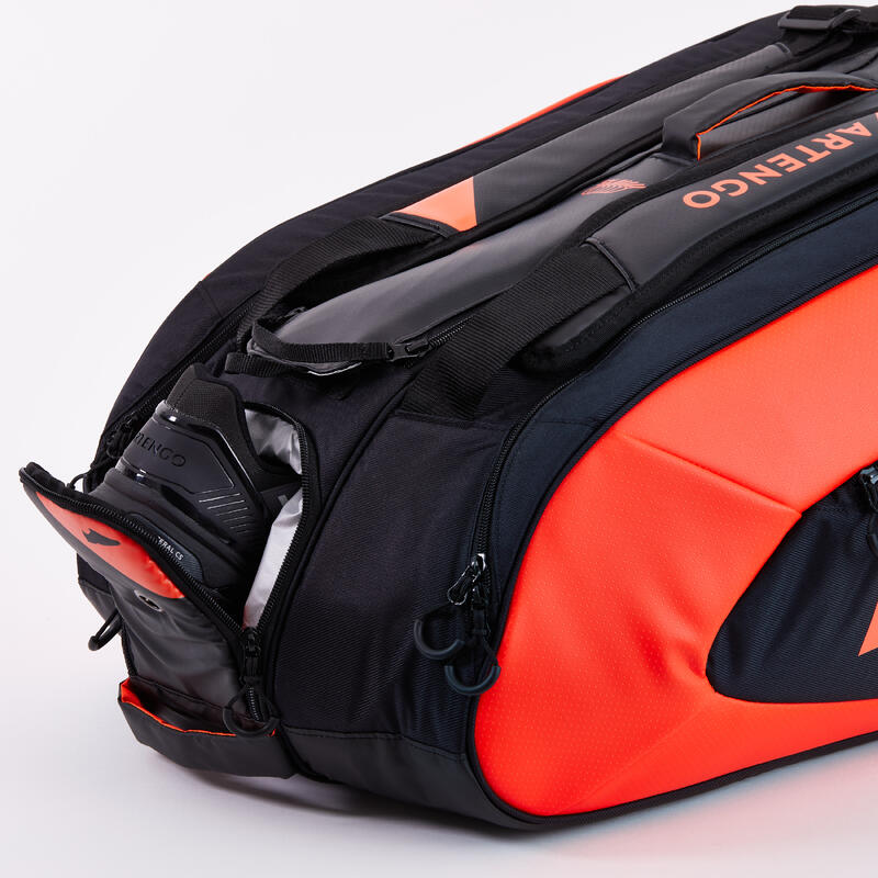 RAQUETERO TÉRMICO DE TENIS - ARTENGO XL PRO 12 RAQUETAS NEGRO NARANJA POWER