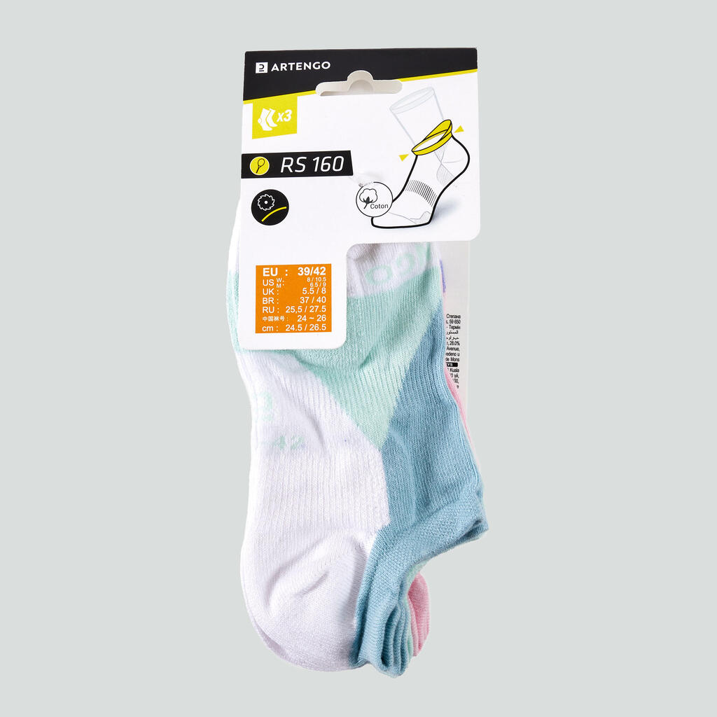 Chaussettes de sport basses Artengo RS 160 motif rose lot de 3.