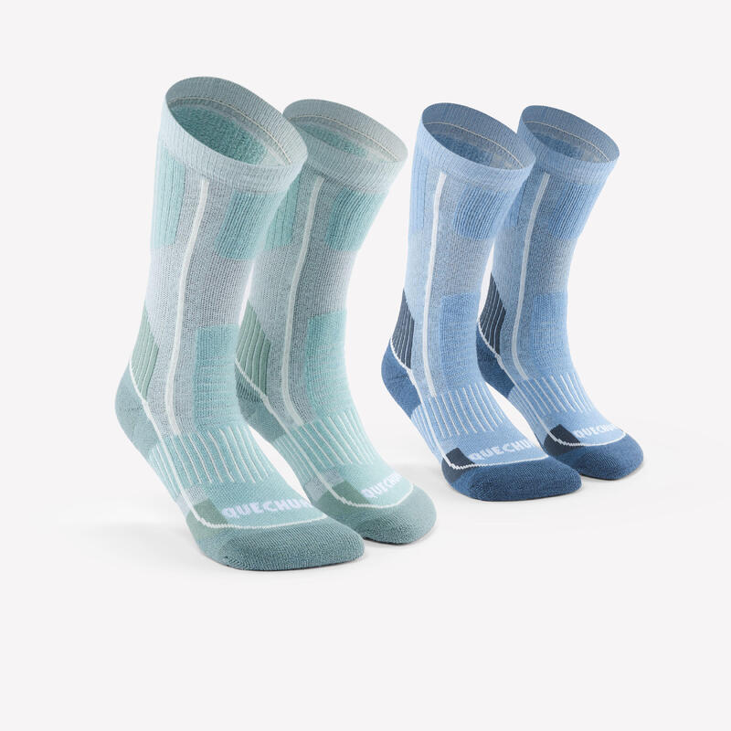 Wandersocken 2er-Pack Kinder warm halbhoch Winterwandern - SH500 Mountain blau/grau