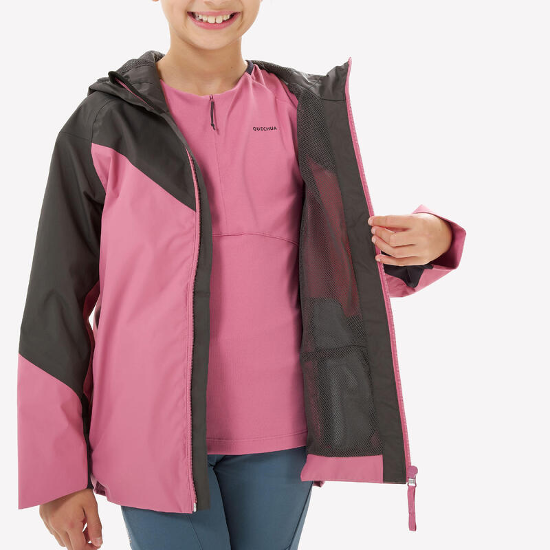 Veste imperméable de randonnée fille 7-15, MH500 rose