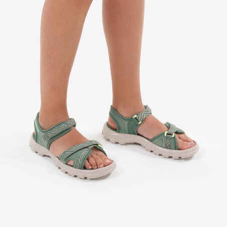 Kids’ Hiking Sandals MH100 TW UK Size 13 to 4 - Khaki and Yellow