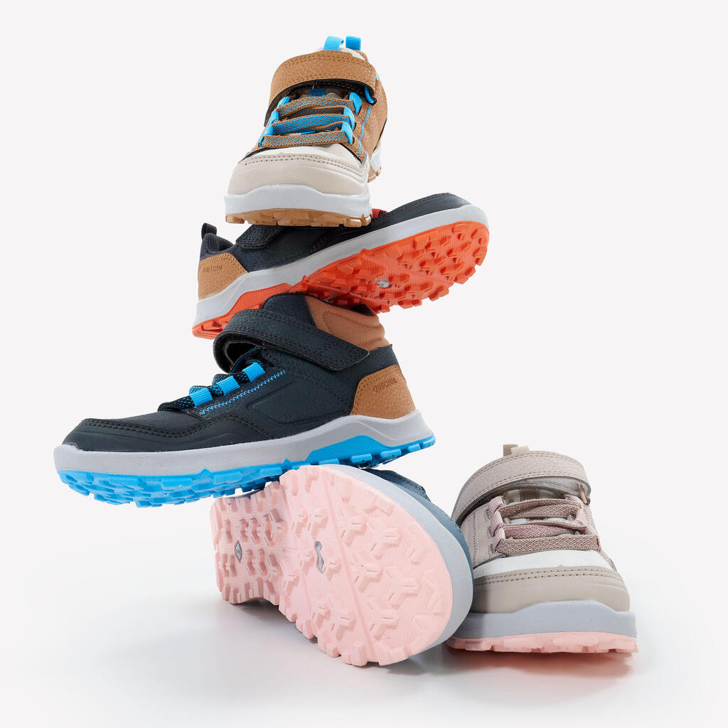 Bērnu zemie pārgājienu apavi ar līplenti “NH500”, izmēri 28.-35., zili/oranži