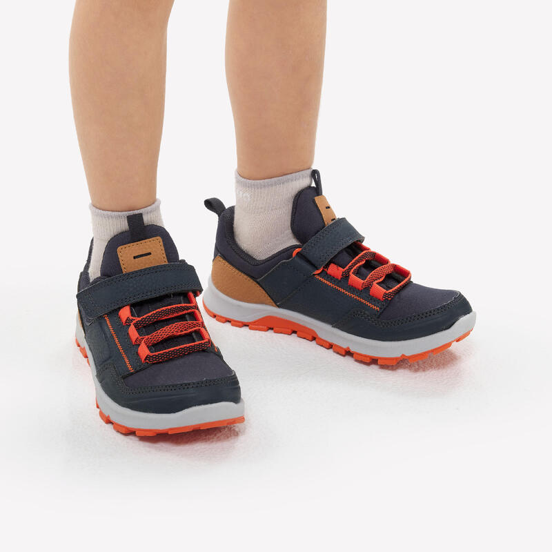 Wandelschoenen met klittenband voor kinderen NH500 low blauw oranje 28 tot 34