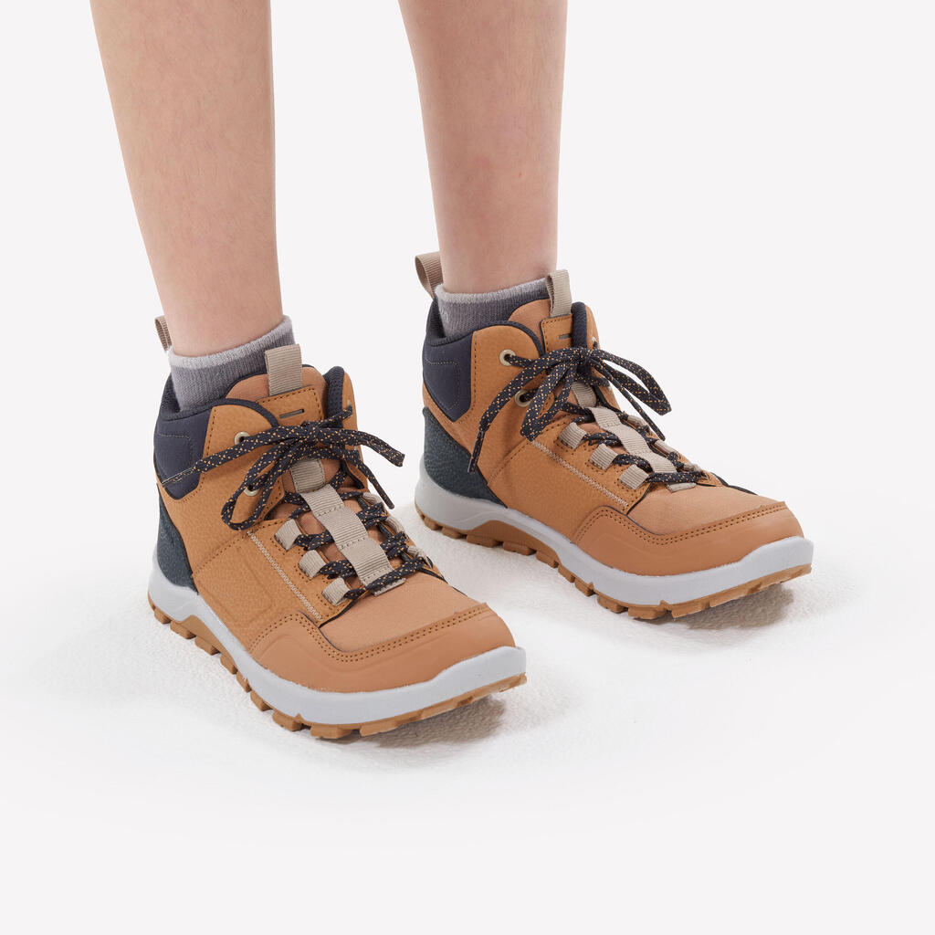 Chaussures de randonnée mid à lacets déparlantes 35 au 38 enfant, NH500 marron