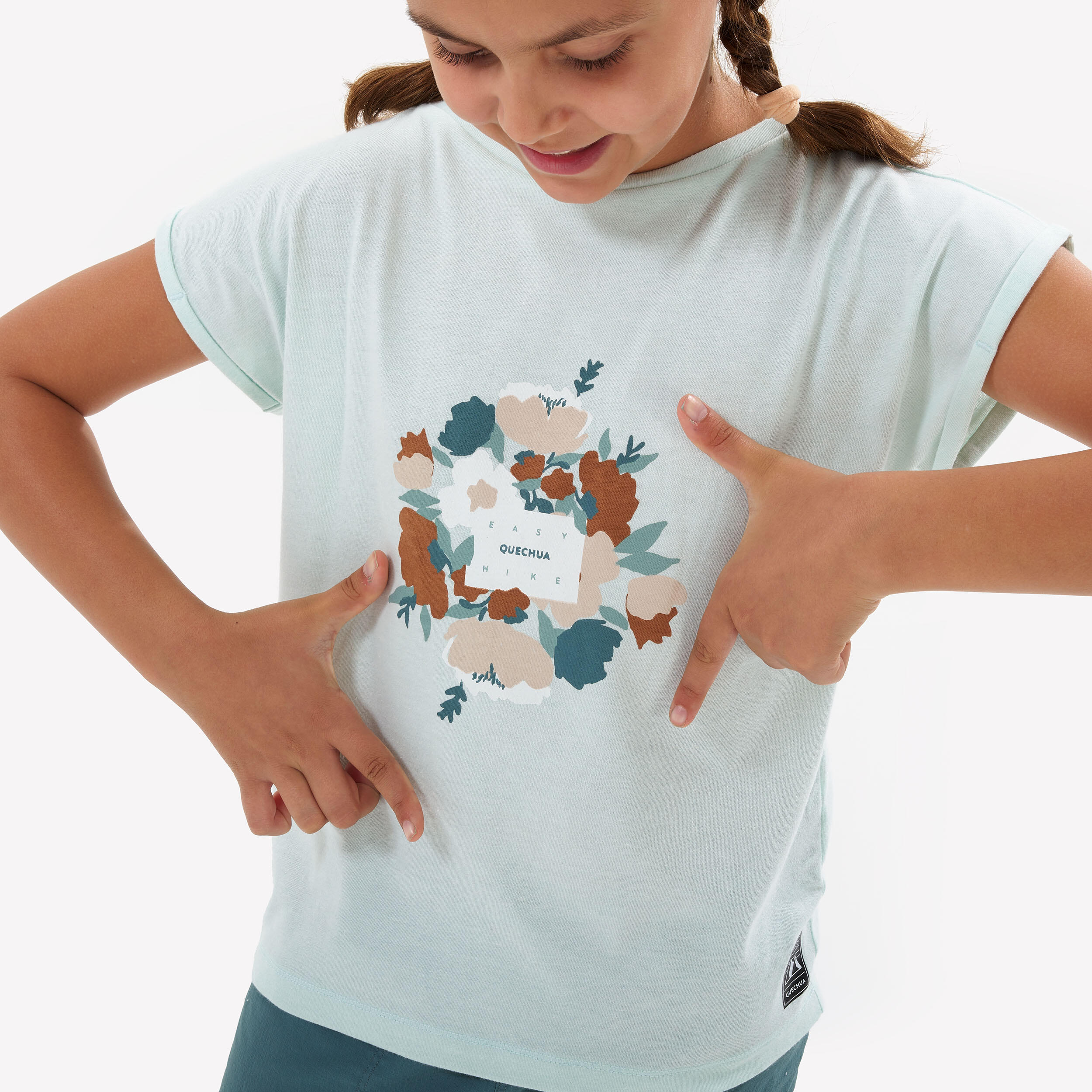 Girls’ Hiking T-Shirt - MH100 Ages 7-15 - Turquoise 3/6