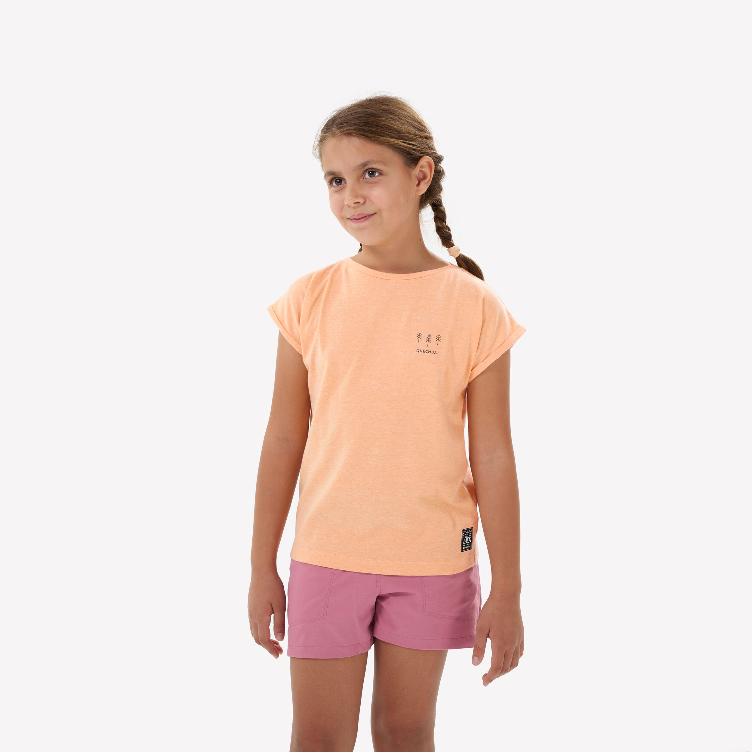 QUECHUA Girls’ Hiking T-shirt - MH100 Ages 7-15 - Orange