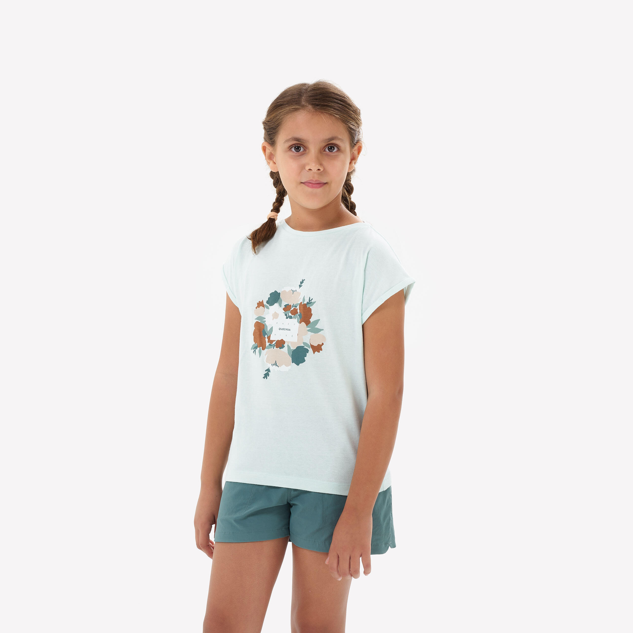 QUECHUA Girls’ Hiking T-Shirt - MH100 Ages 7-15 - Turquoise