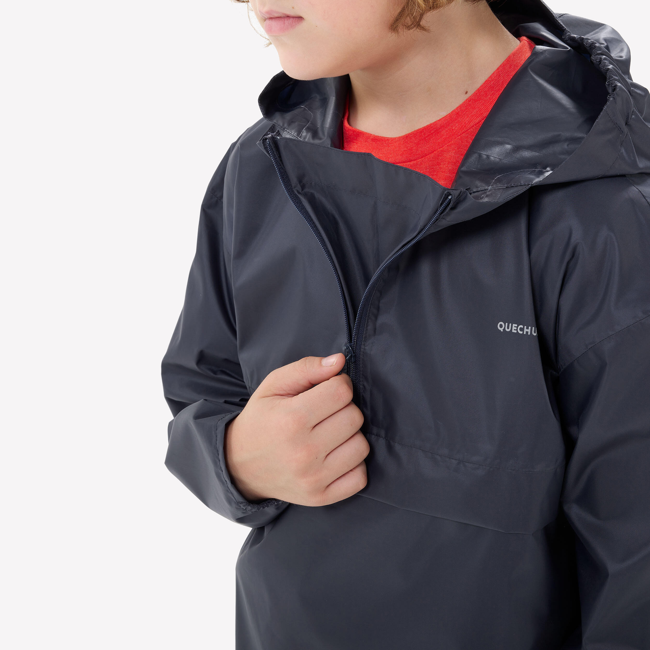 Kids' waterproof hiking jacket, half-zip, 7-15 years, MH100 - Black