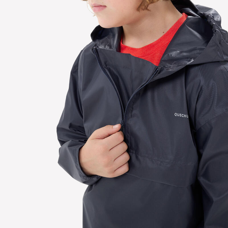 Veste imperméable de randonnée demi-zip enfant 7-15 ans, MH100 noire