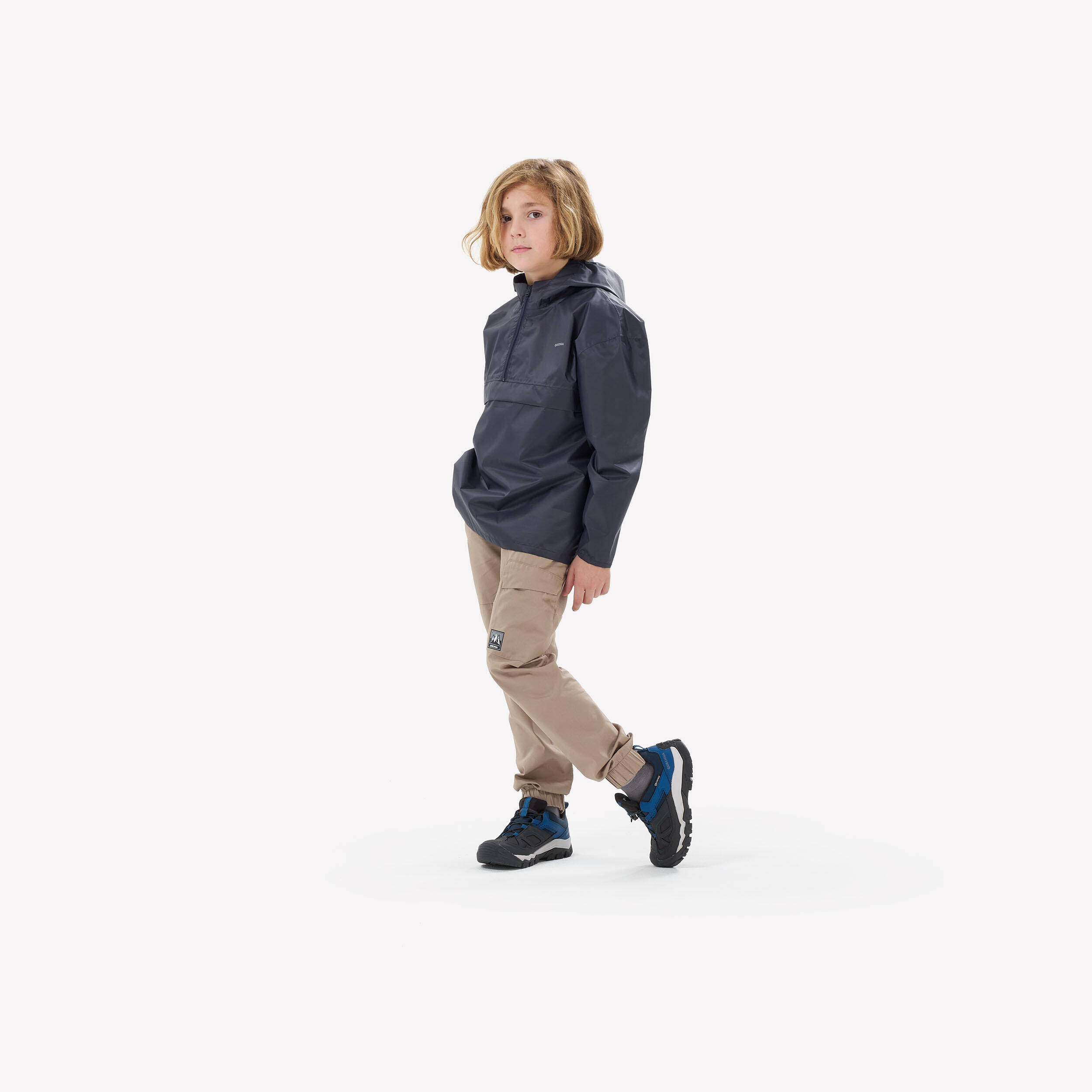 Kids’ waterproof hiking jacket, half-zip, 7-15 years, MH100 - Black -  2