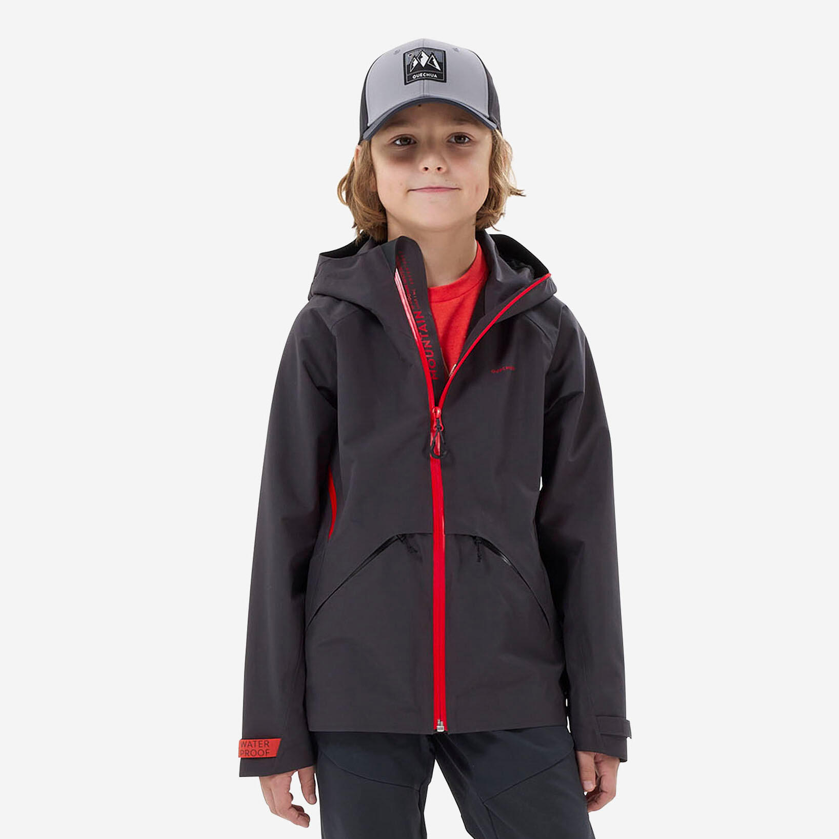 QUECHUA Kids Waterproof Hiking Jacket - MH550 Black