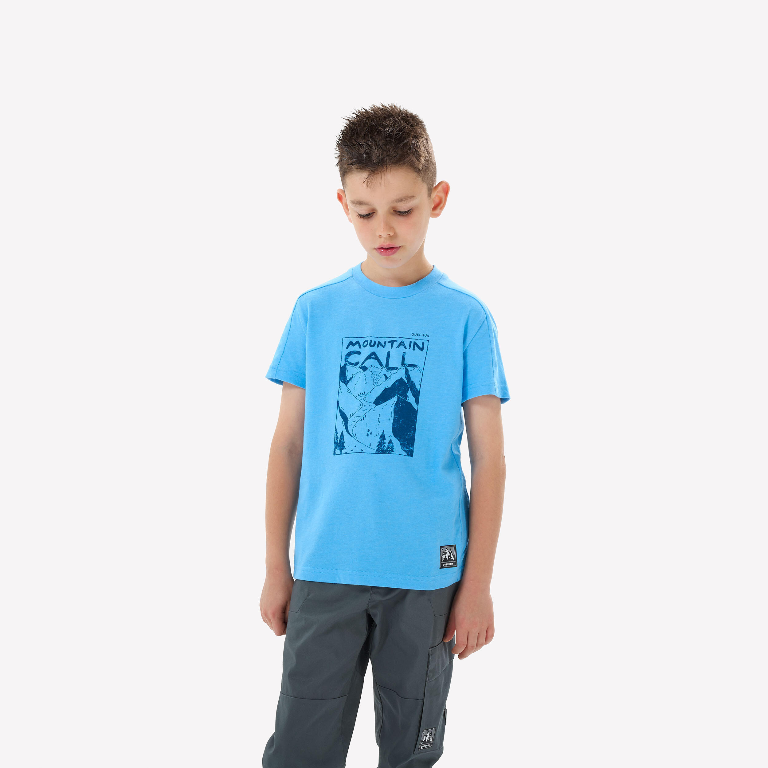 QUECHUA Kids’ Hiking T-Shirt - MH100 Ages 7-15 - Blue